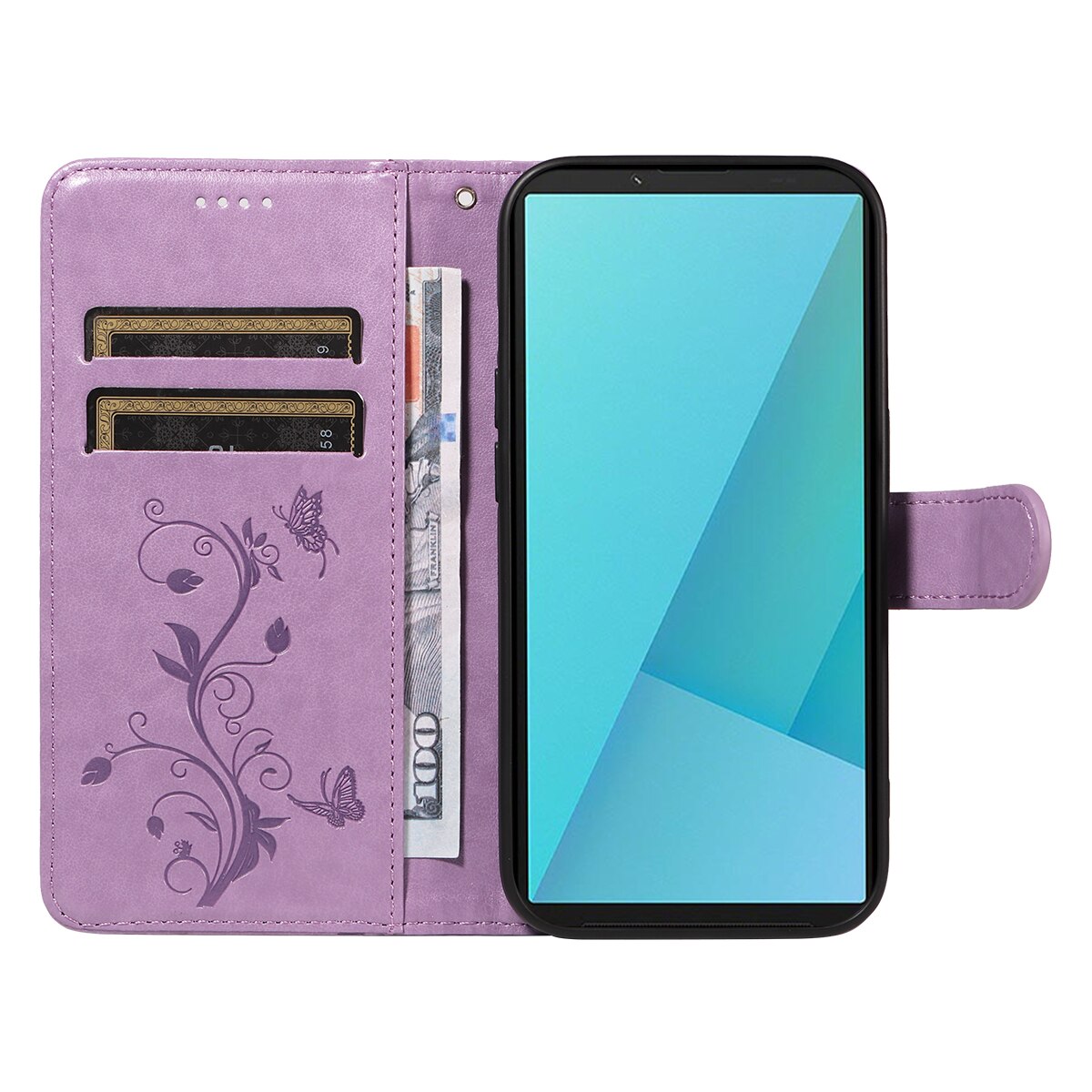 Sony Xperia 10 VII Leather Cover Imprinted Butterflies Purple
