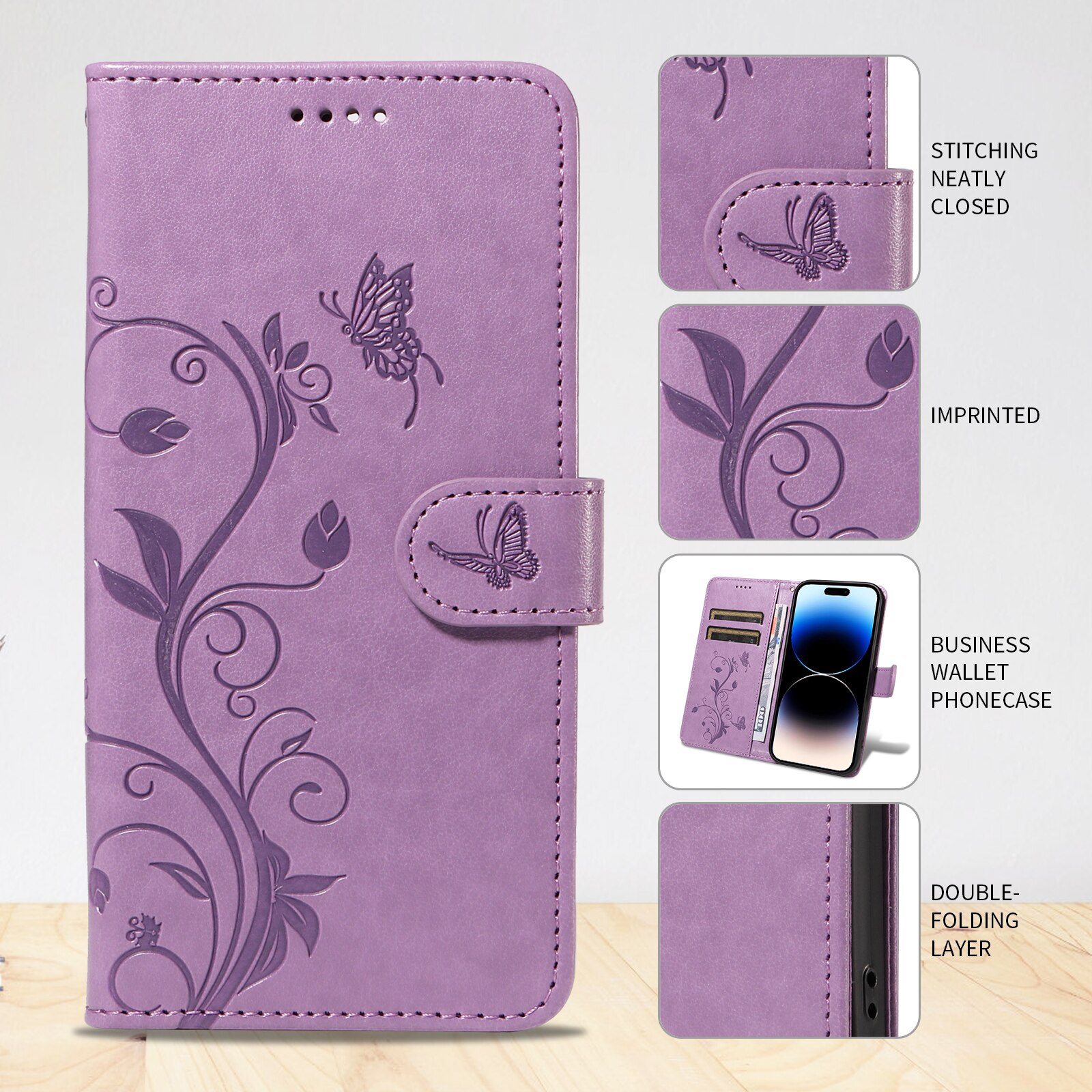 Sony Xperia 10 VII Leather Cover Imprinted Butterflies Purple