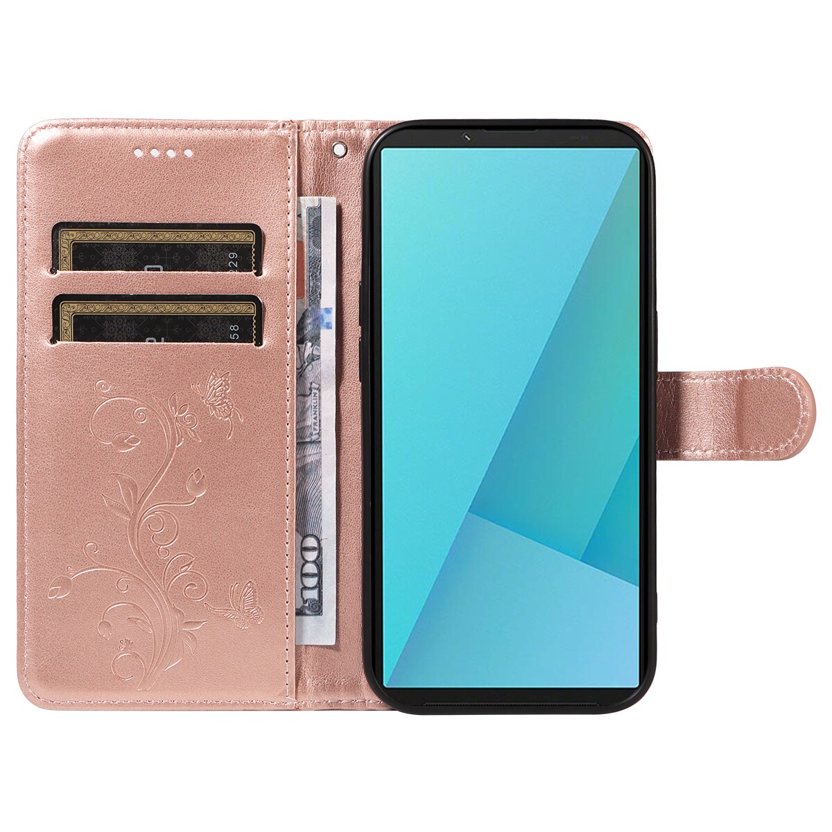 Sony Xperia 10 VII Leather Cover Imprinted Butterflies Rose Gold