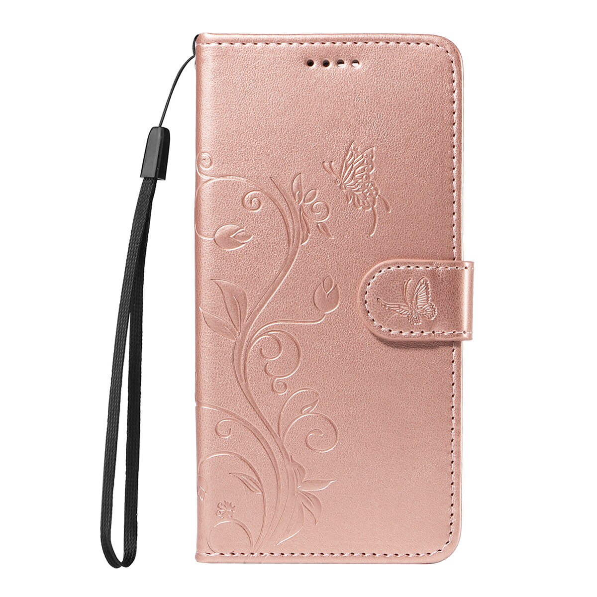 Sony Xperia 10 VII Leather Cover Imprinted Butterflies Rose Gold