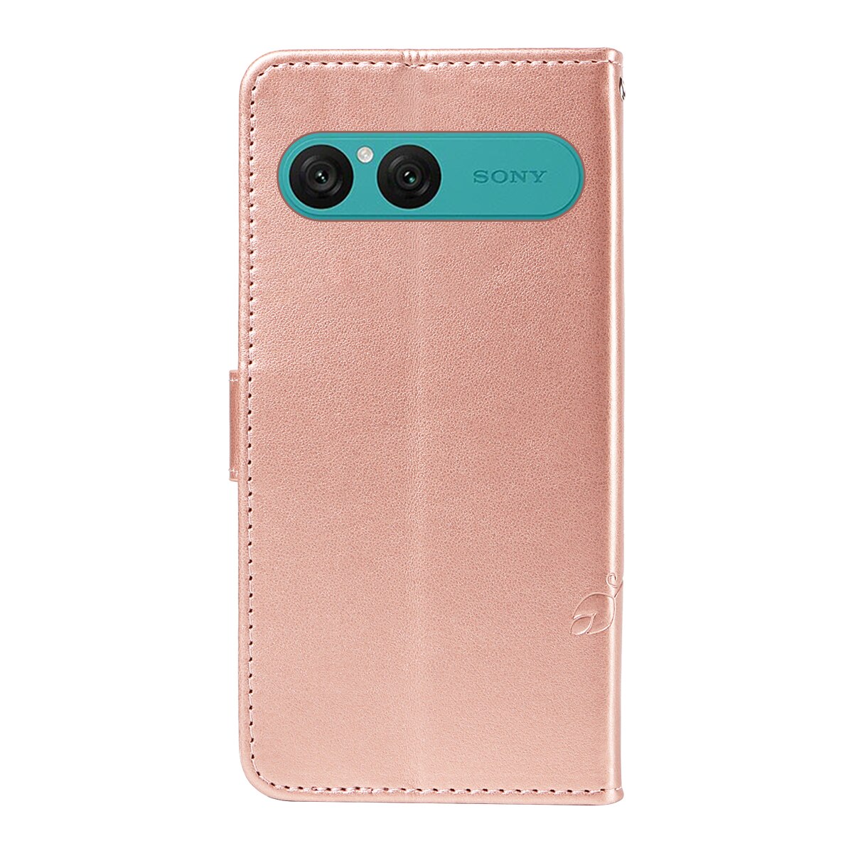 Sony Xperia 10 VII Leather Cover Imprinted Butterflies Rose Gold