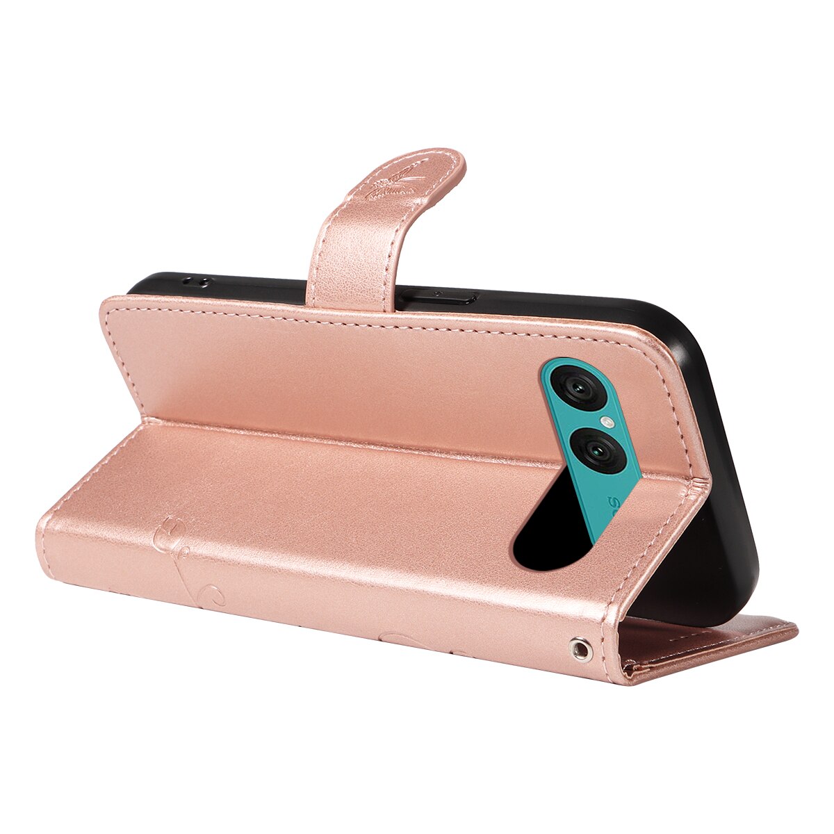 Sony Xperia 10 VII Leather Cover Imprinted Butterflies Rose Gold