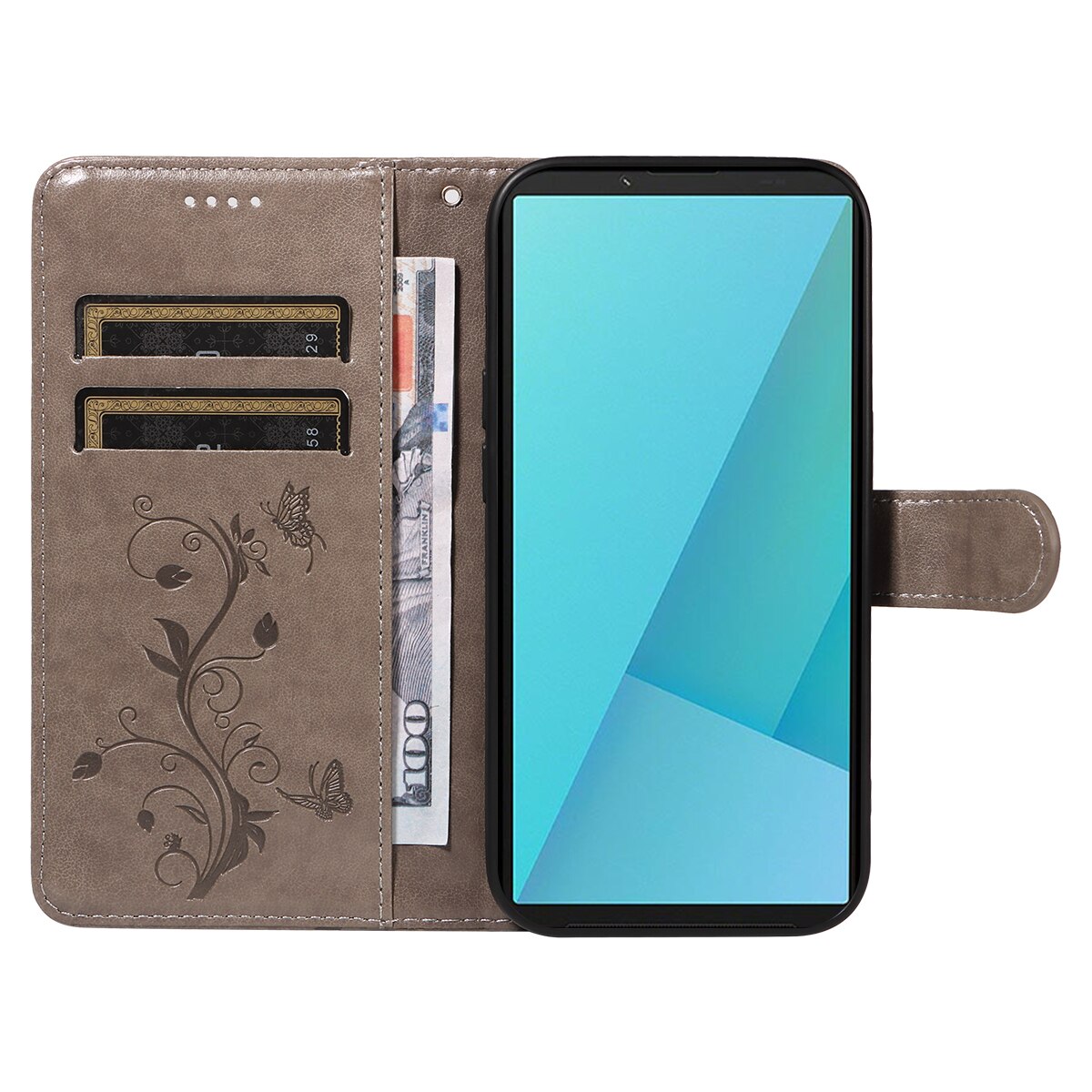 Sony Xperia 10 VII Leather Cover Imprinted Butterflies Grey