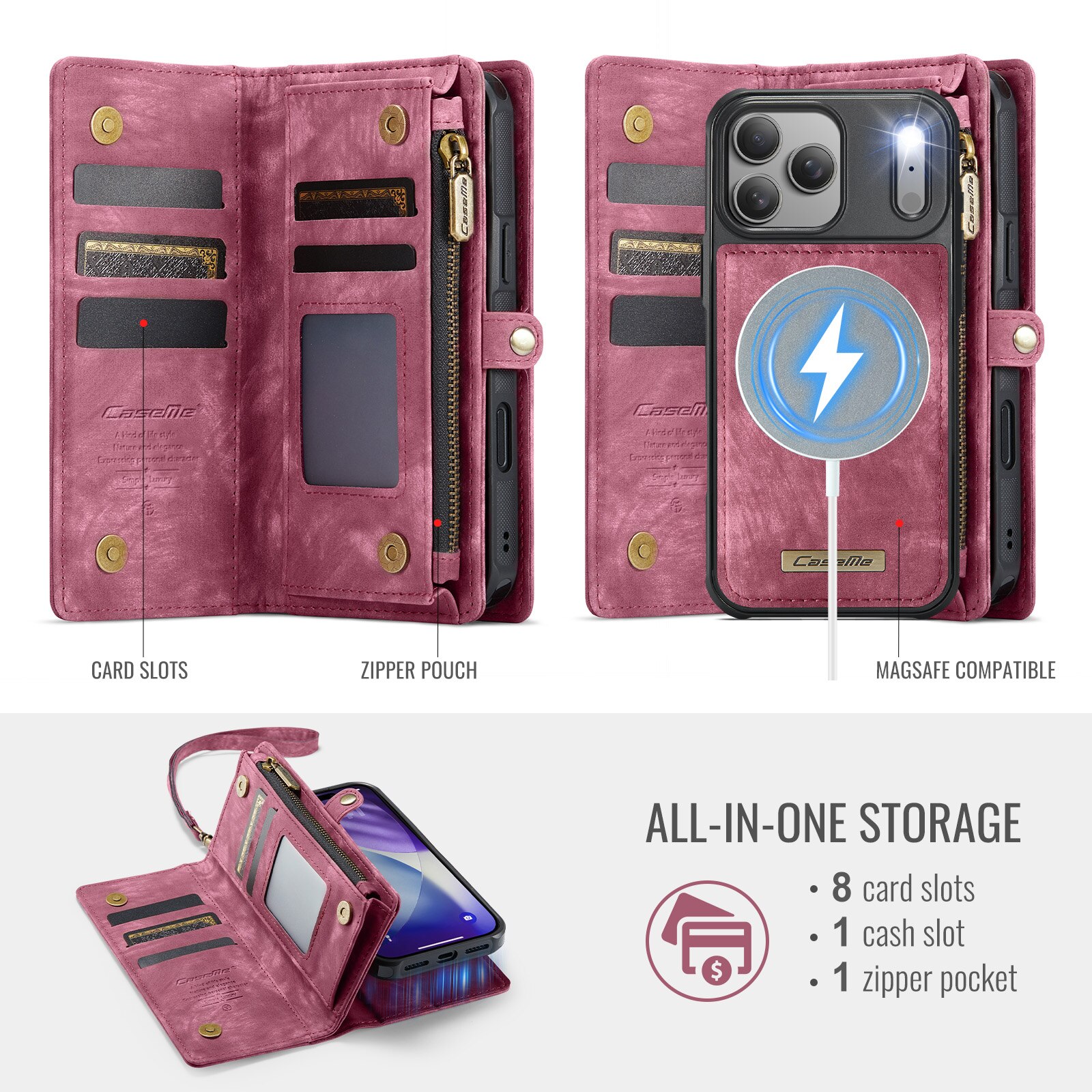 iPhone 17 Pro Max Multi-slot Wallet Case Red