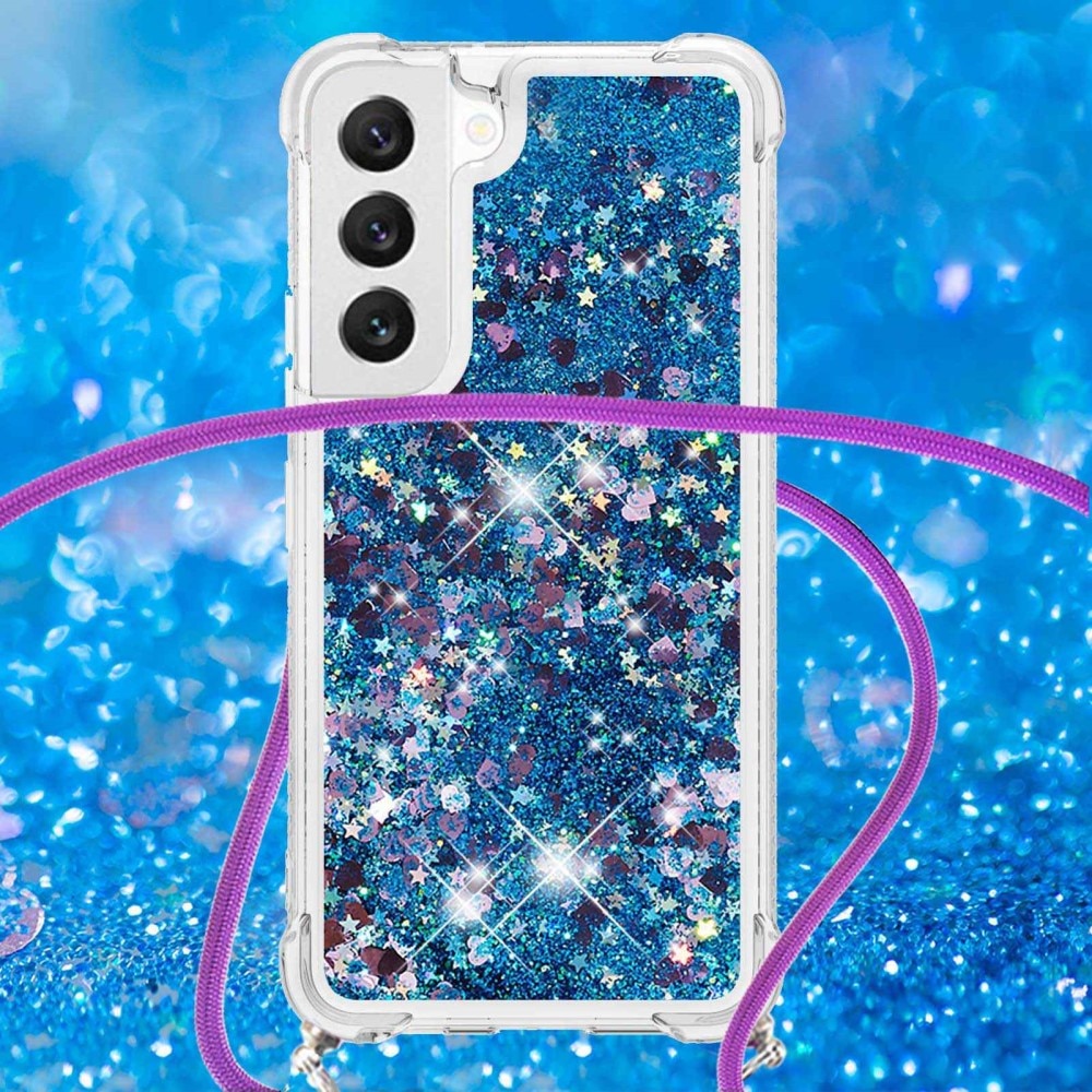 Samsung Galaxy S23 Glitter Powder TPU Cover Neck Strap Blue