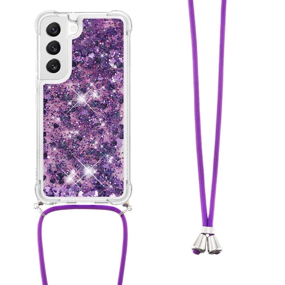 Samsung Galaxy S23 Glitter Powder TPU Cover Neck Strap Purple