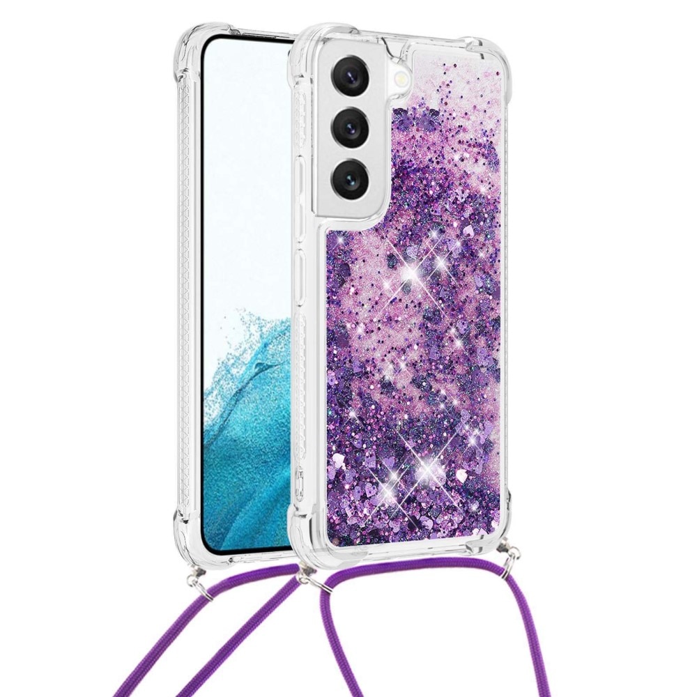 Samsung Galaxy S23 Glitter Powder TPU Cover Neck Strap Purple
