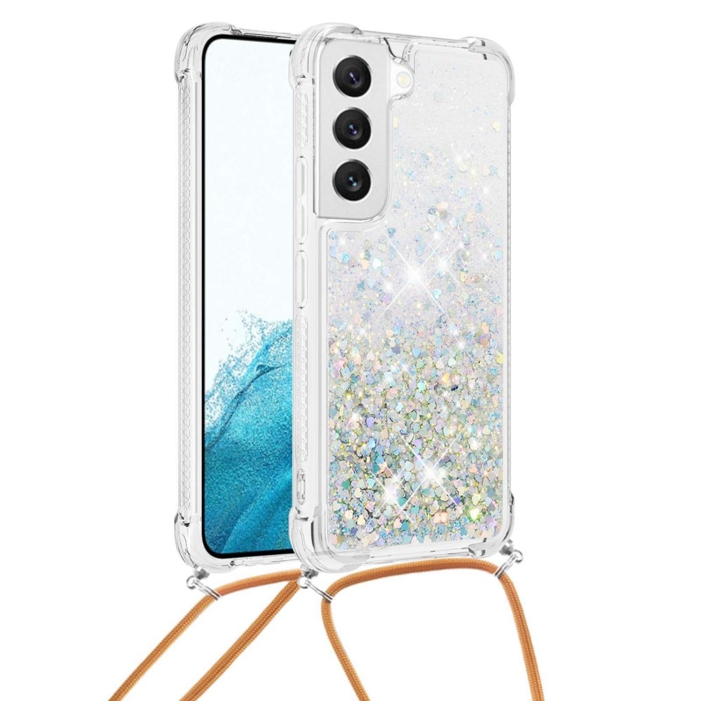 Samsung Galaxy S23 Glitter Powder TPU Cover Neck Strap Silver