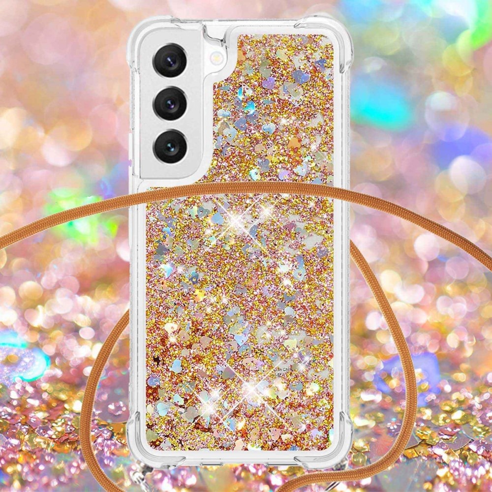 Samsung Galaxy S23 Glitter Powder TPU Cover Neck Strap Gold