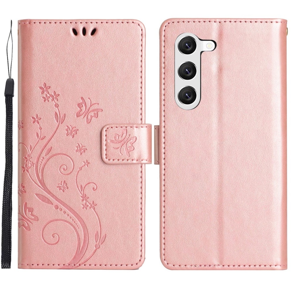 Samsung Galaxy S23 Leather Cover Butterflies pink gold