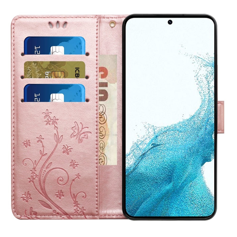 Samsung Galaxy S23 Leather Cover Butterflies pink gold