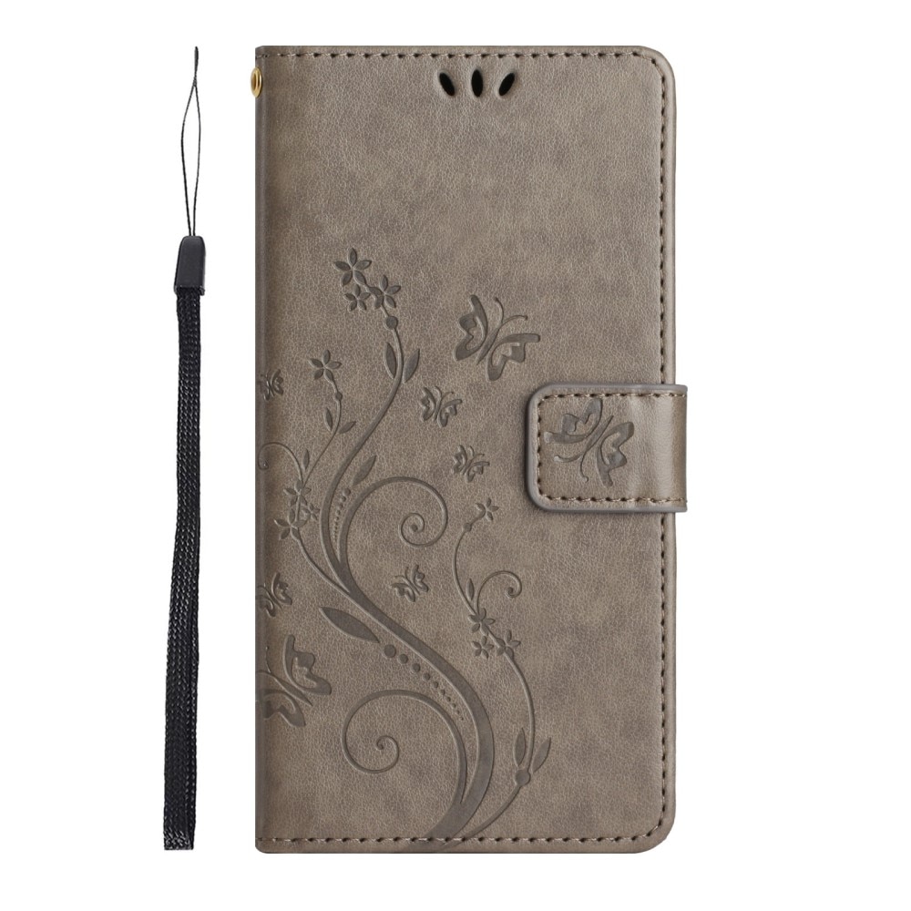 Samsung Galaxy S23 Leather Cover Imprinted Butterflies Grey