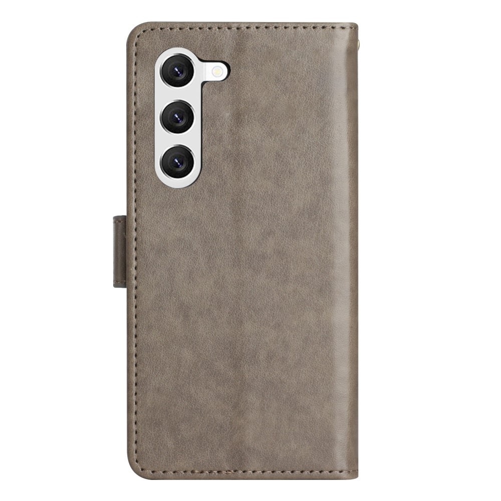 Samsung Galaxy S23 Leather Cover Imprinted Butterflies Grey