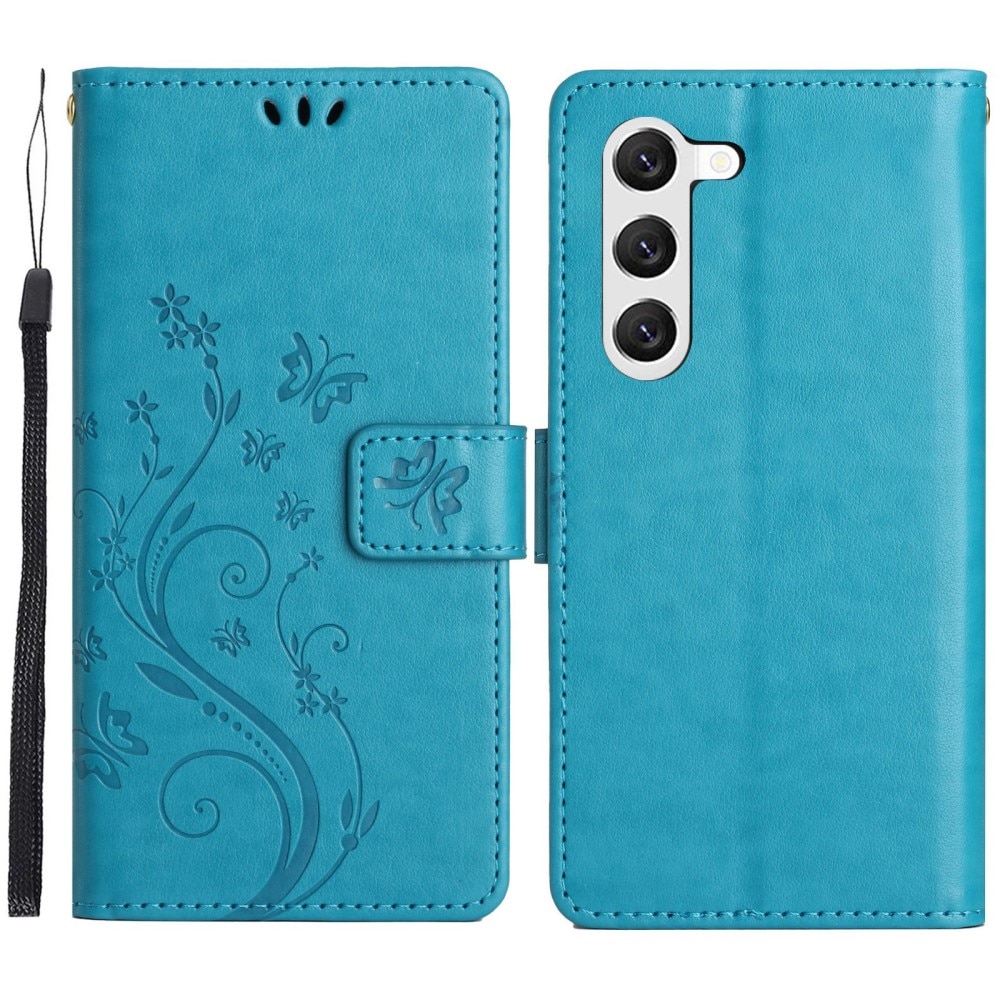 Samsung Galaxy S23 Leather Cover Imprinted Butterflies Blue