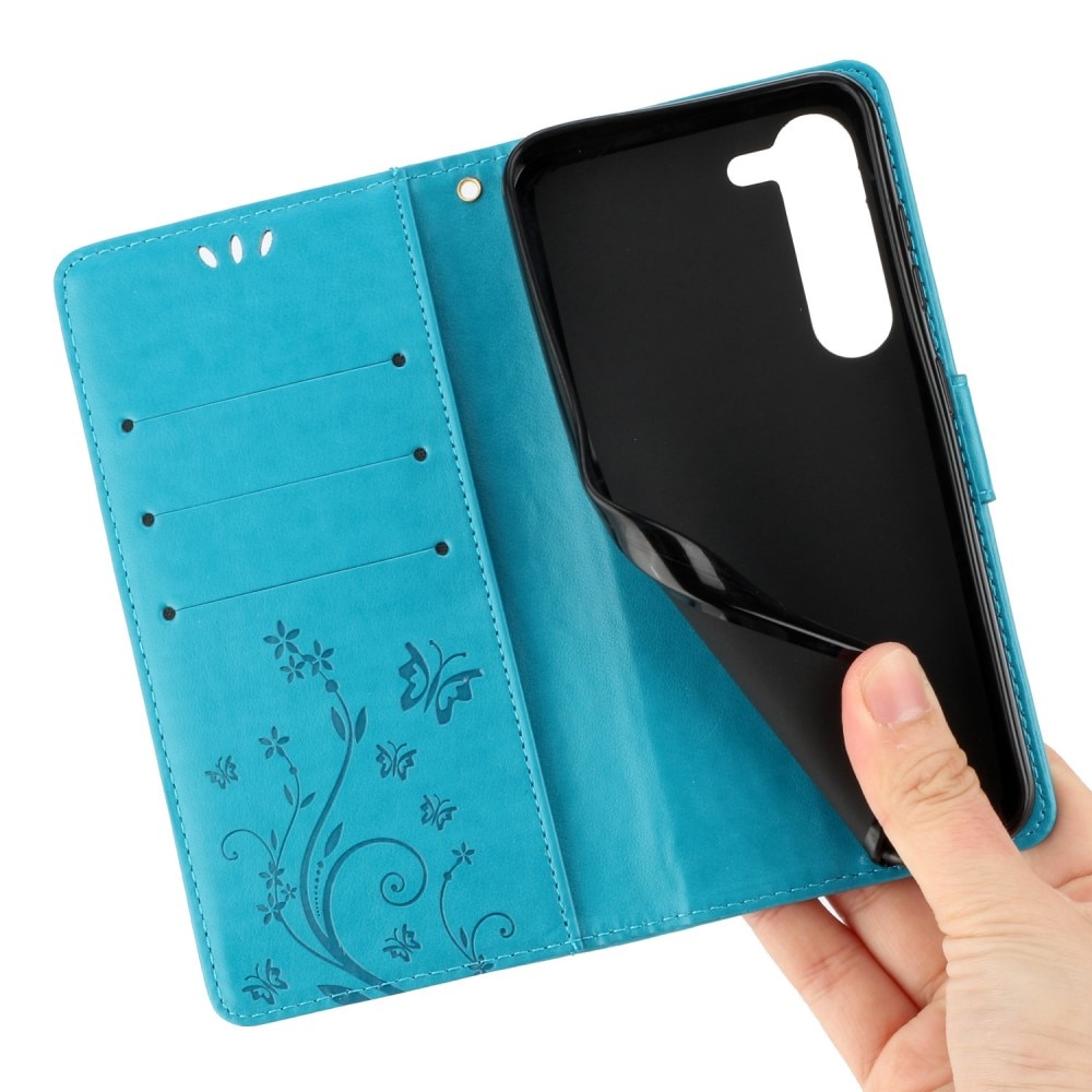 Samsung Galaxy S23 Leather Cover Imprinted Butterflies Blue
