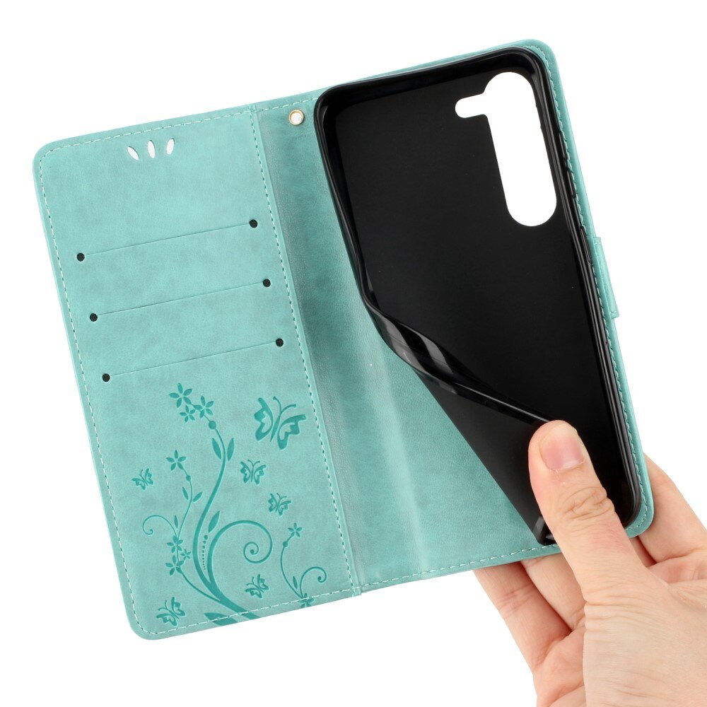 Samsung Galaxy S23 Leather Cover Imprinted Butterflies Green