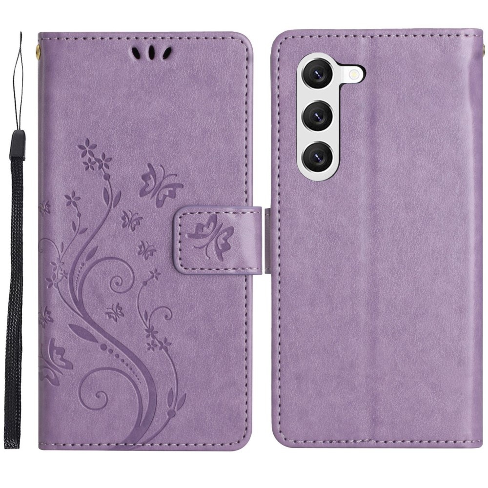 Samsung Galaxy S23 Leather Cover Imprinted Butterflies Purple