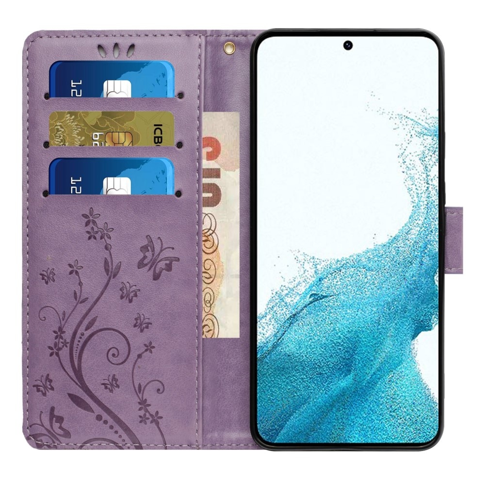 Samsung Galaxy S23 Leather Cover Imprinted Butterflies Purple