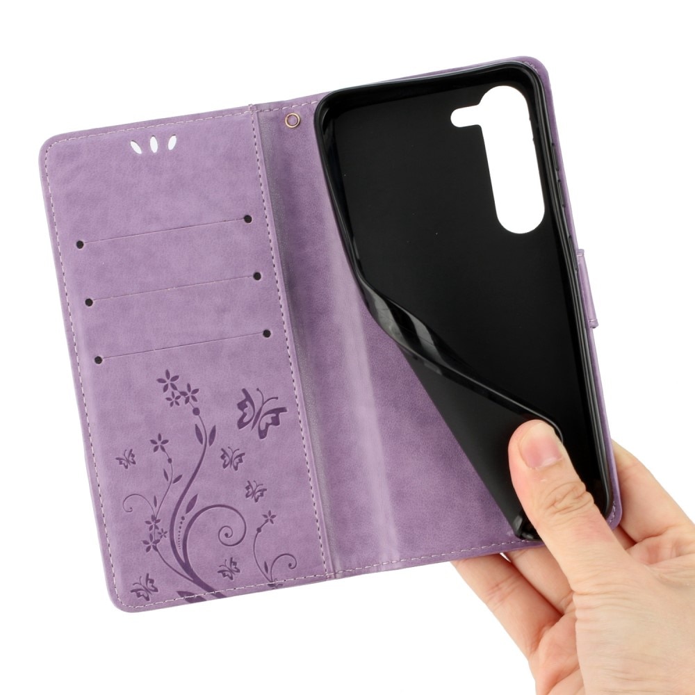 Samsung Galaxy S23 Leather Cover Imprinted Butterflies Purple