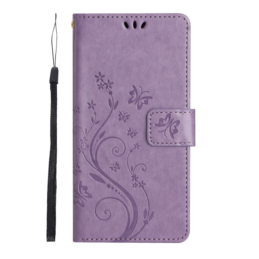 Samsung Galaxy S23 Leather Cover Imprinted Butterflies Purple