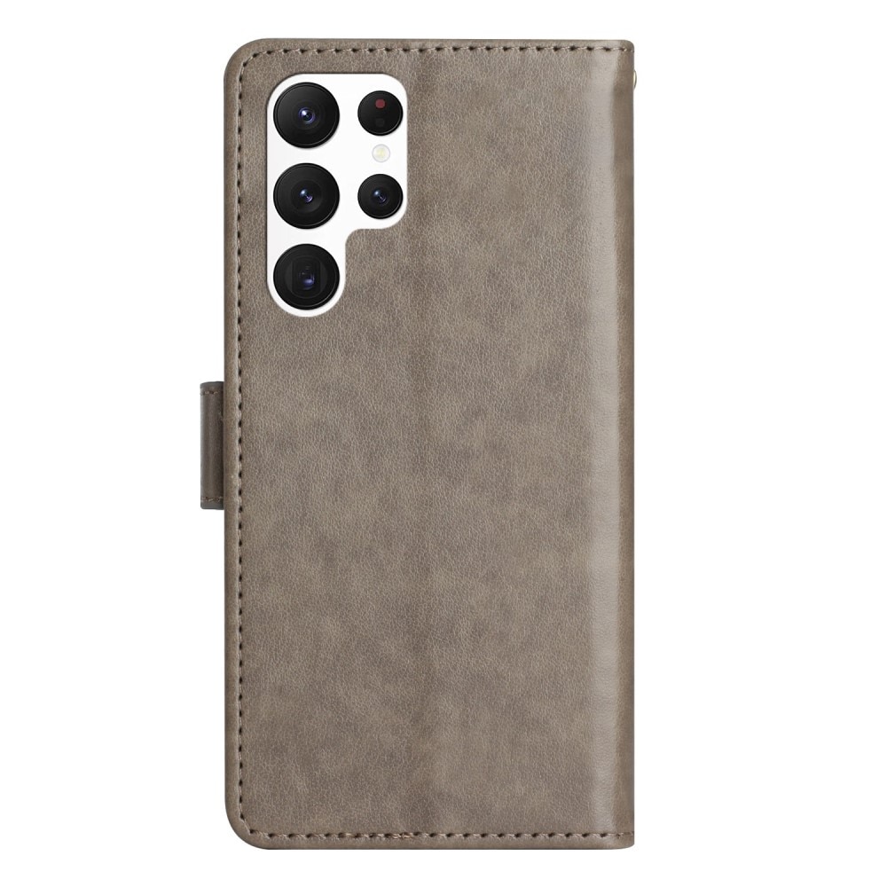 Samsung Galaxy S23 Ultra Leather Cover Imprinted Butterflies Grey