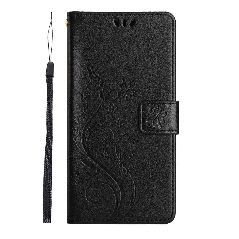 Samsung Galaxy S23 Ultra Leather Cover Imprinted Butterflies Black