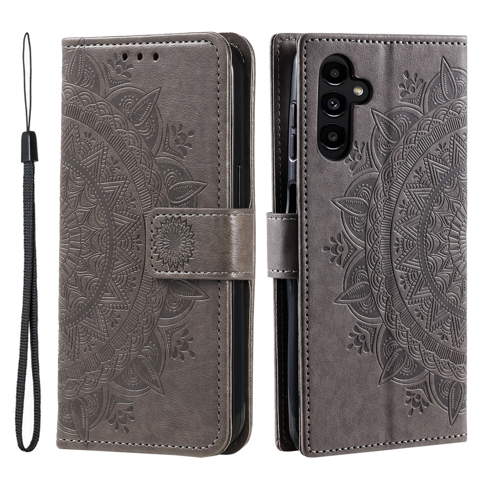 Samsung Galaxy A37 Leather Cover Mandala Grey