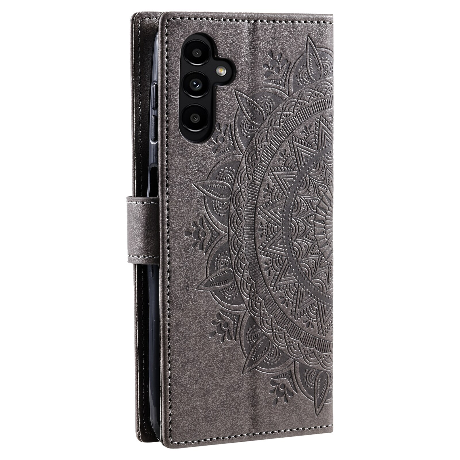 Samsung Galaxy A37 Leather Cover Mandala Grey