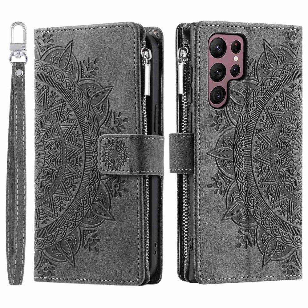 Samsung Galaxy S23 Ultra Wallet/Purse Mandala Grey