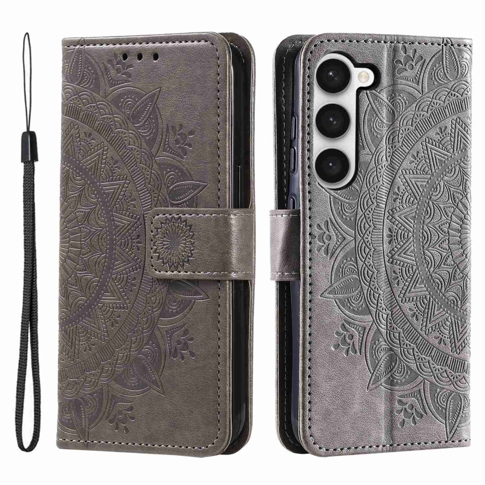 Samsung Galaxy S23 Leather Cover Mandala Grey