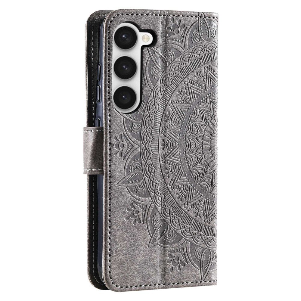 Samsung Galaxy S23 Leather Cover Mandala Grey