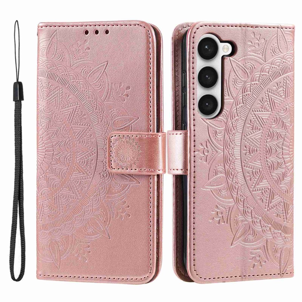 Samsung Galaxy S23 Leather Cover Mandala Pink Gold