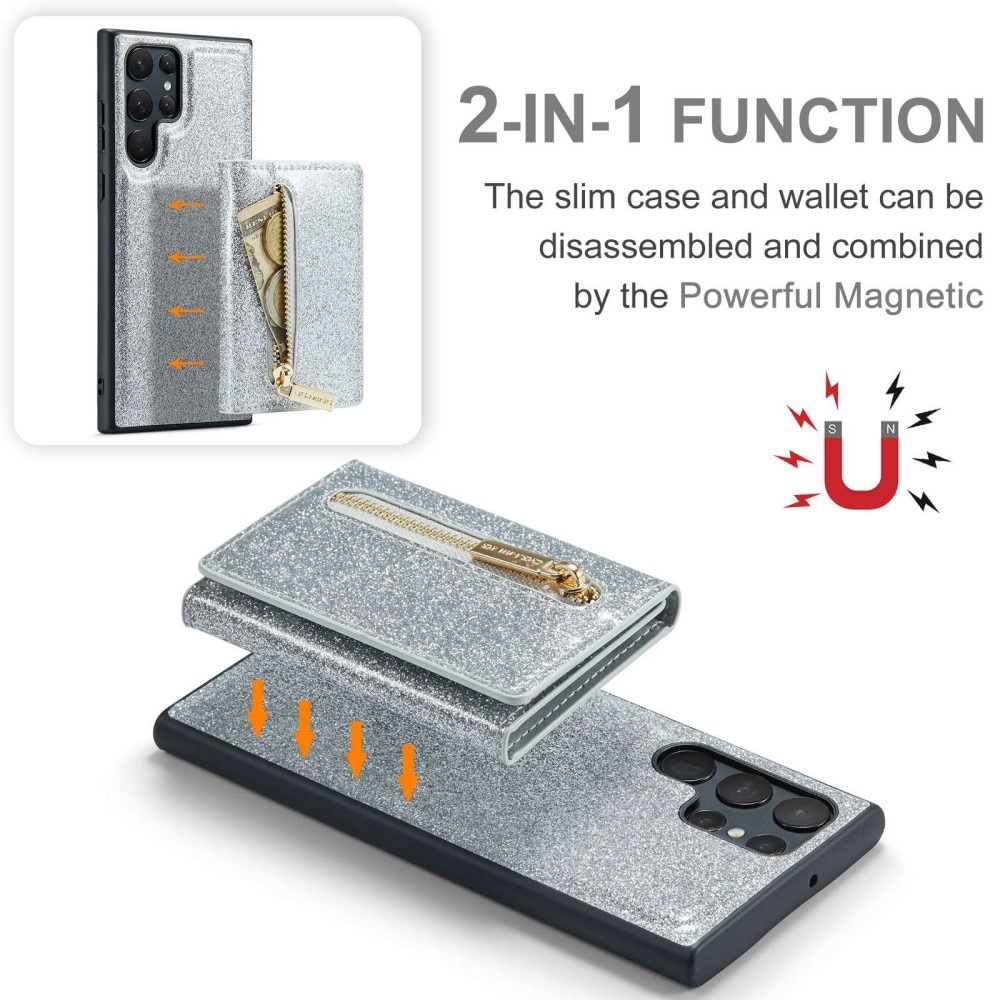 Samsung Galaxy S23 Ultra Magnetic Card Slot Case Glitter Silver
