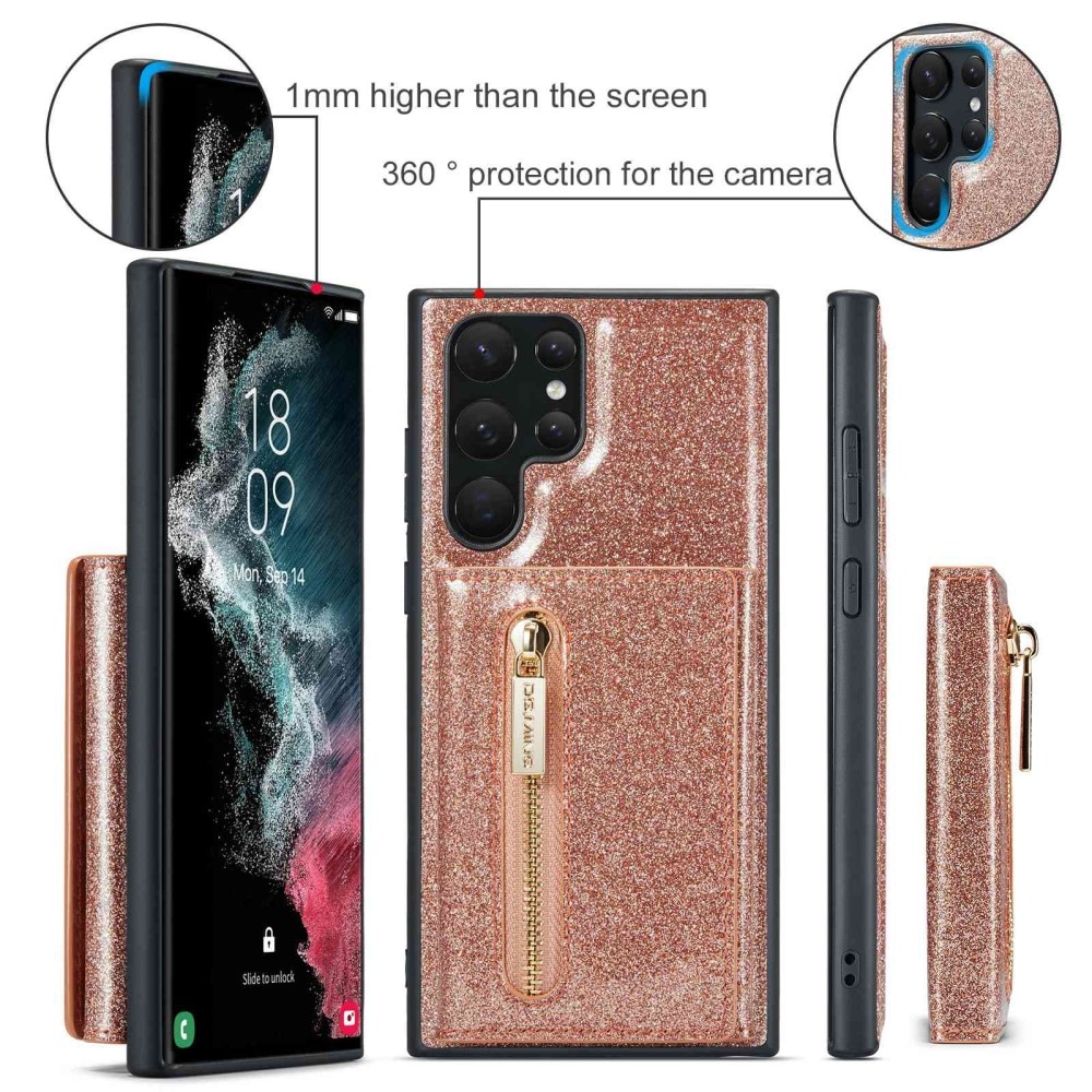 Samsung Galaxy S23 Ultra Magnetic Card Slot Case Glitter Rose Gold