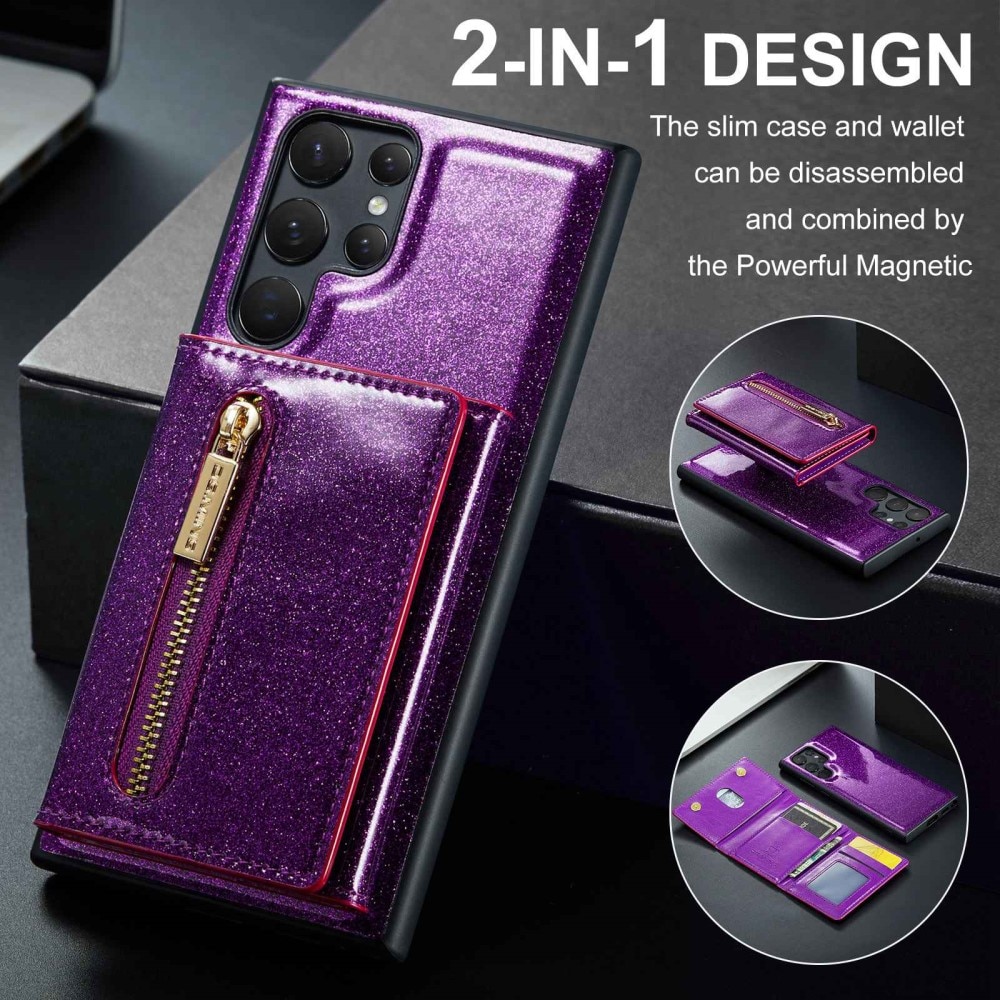 Samsung Galaxy S23 Ultra Magnetic Card Slot Case Glitter Purple