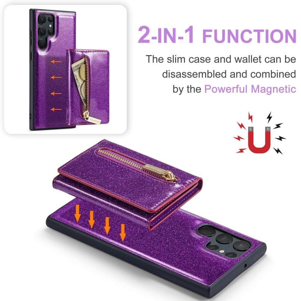 Samsung Galaxy S23 Ultra Magnetic Card Slot Case Glitter Purple