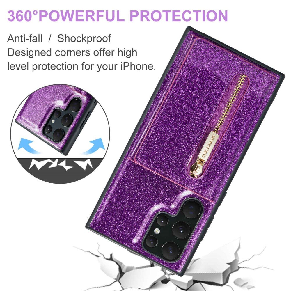 Samsung Galaxy S23 Ultra Magnetic Card Slot Case Glitter Purple