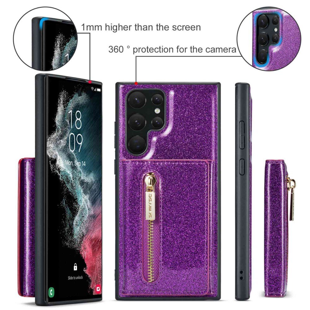 Samsung Galaxy S23 Ultra Magnetic Card Slot Case Glitter Purple