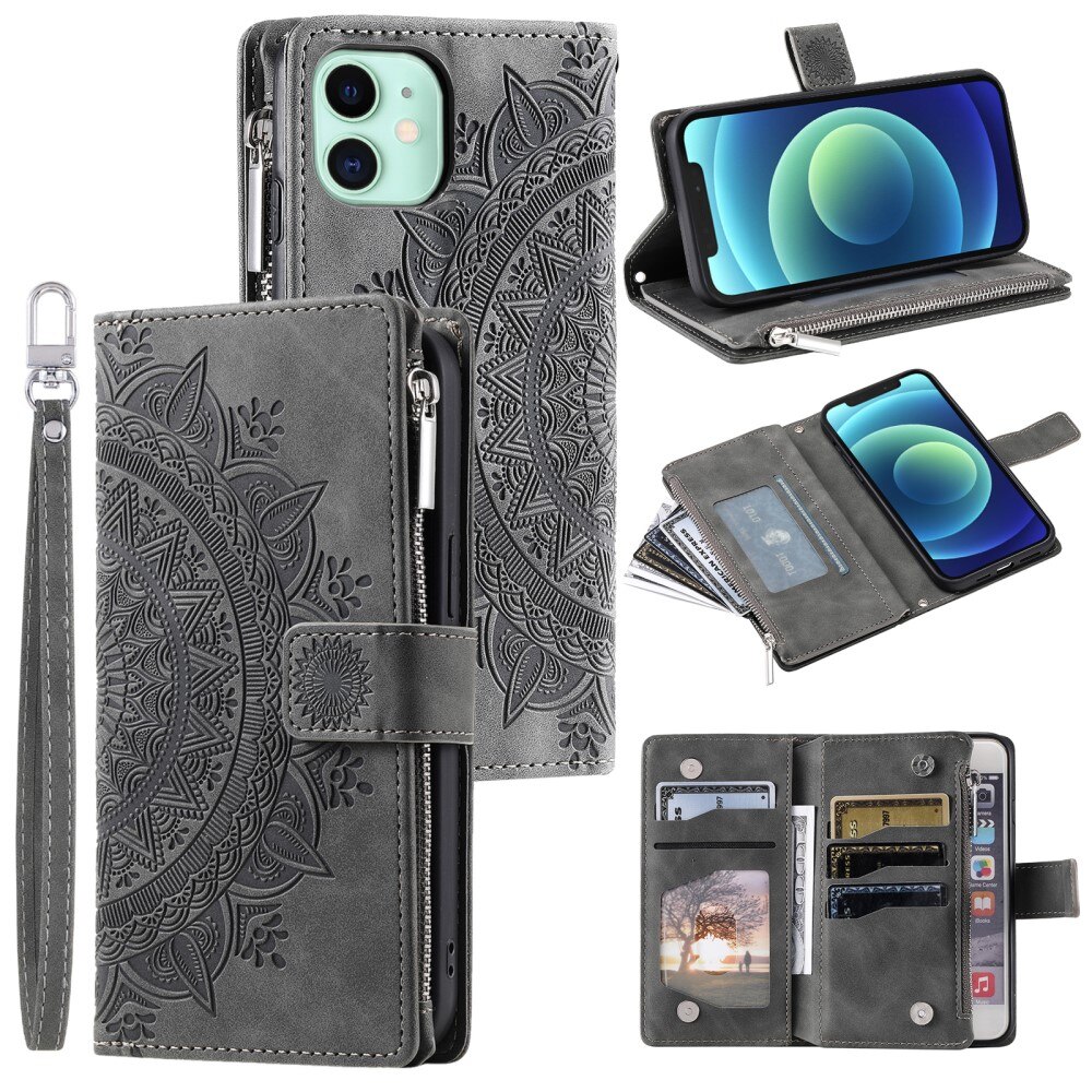 iPhone 12 Mini Wallet/Purse Mandala Grey