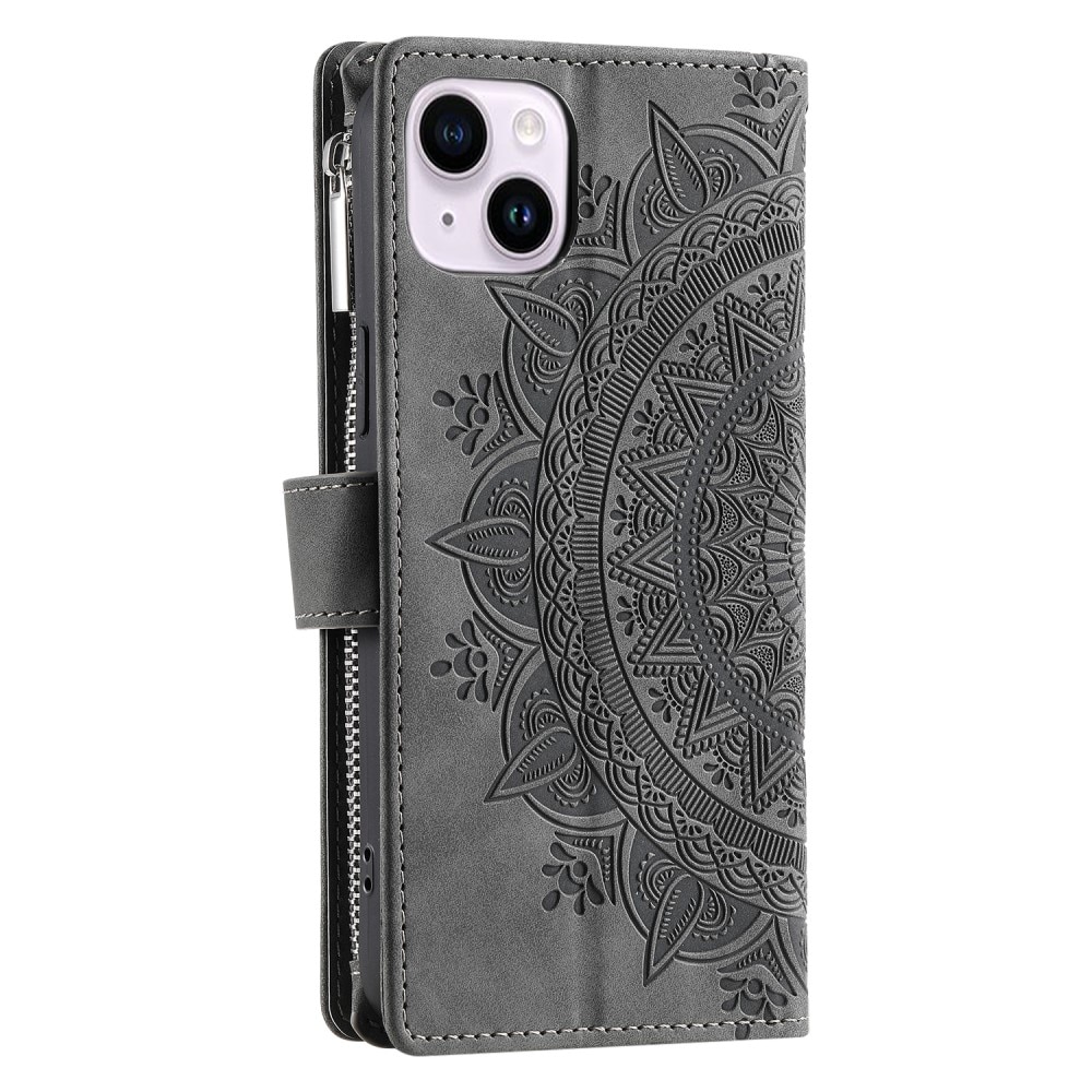 iPhone 13 Mini Wallet/Purse Mandala Grey