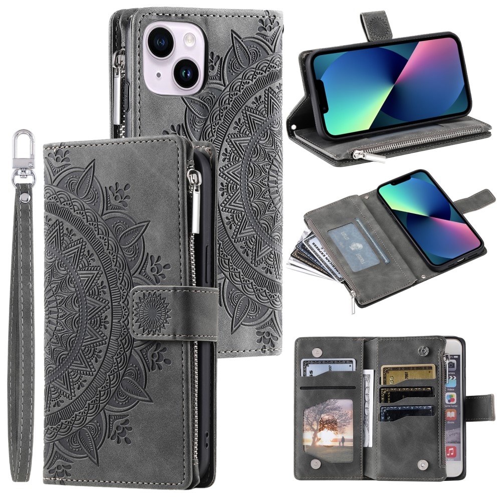 iPhone 13 Mini Wallet/Purse Mandala Grey