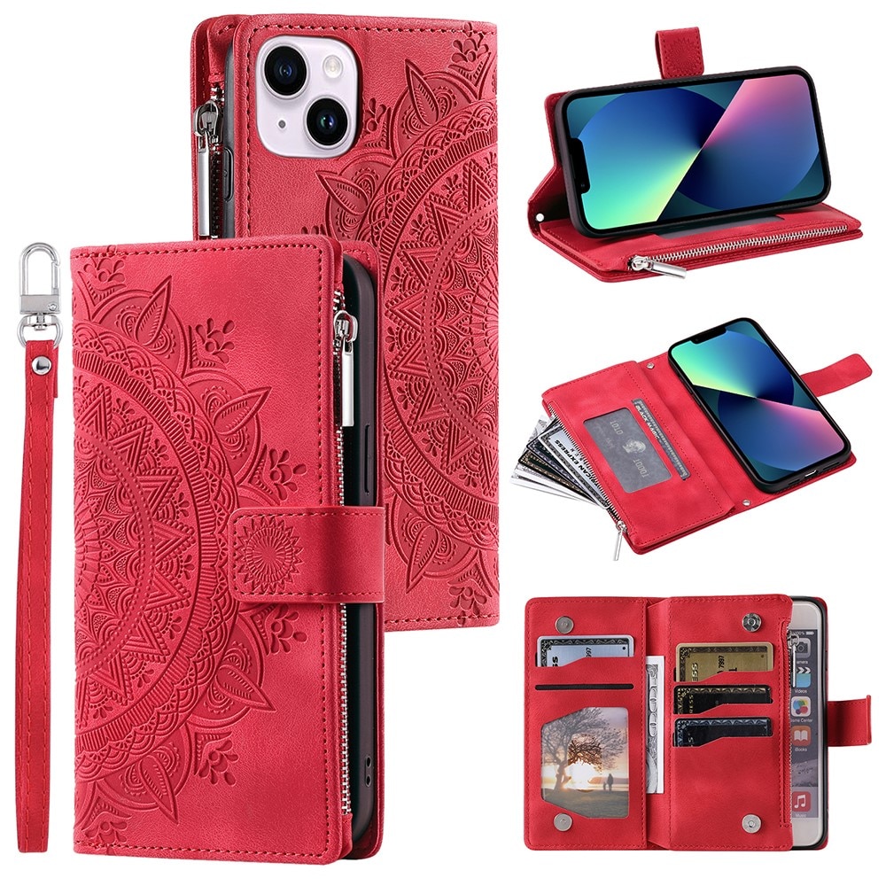 iPhone 13 Mini Wallet/Purse Mandala Red