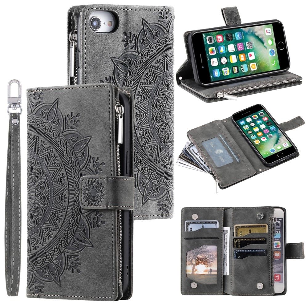 iPhone 7/8/SE Wallet/Purse Mandala Grey