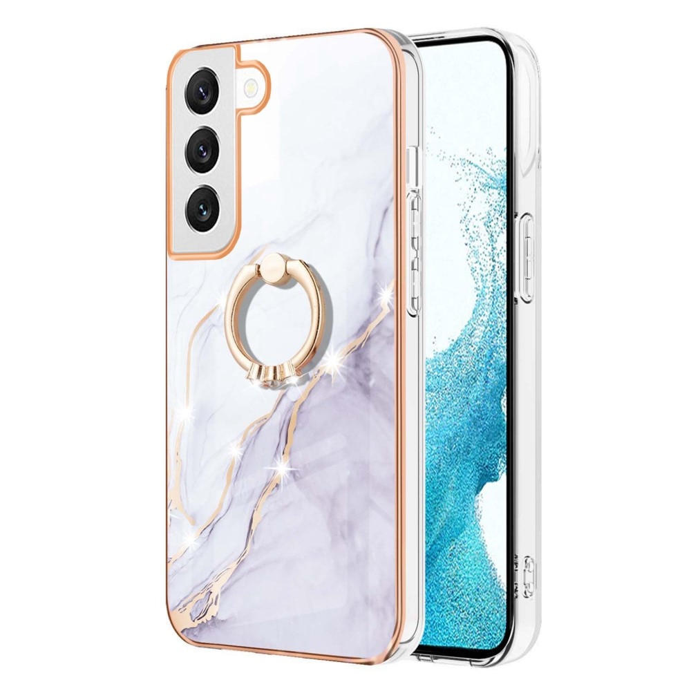 Samsung Galaxy S23 Finger Ring Kickstand Case White Marble