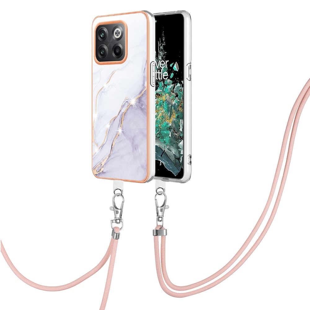 OnePlus 10T Cover Neck Strap White Marble