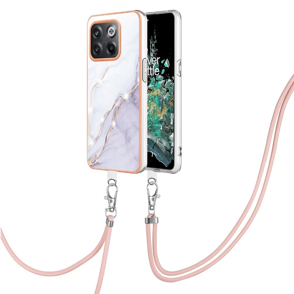 OnePlus 10T Cover Neck Strap White Marble