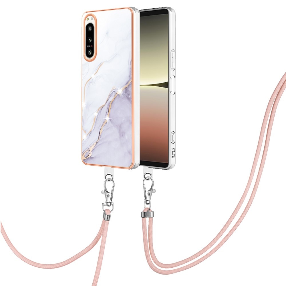 Sony Xperia 5 IV Cover Neck Strap White Marble