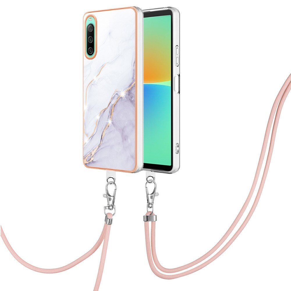 Sony Xperia 10 IV Cover Neck Strap White Marble