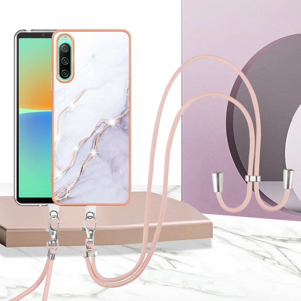 Sony Xperia 10 IV Cover Neck Strap White Marble