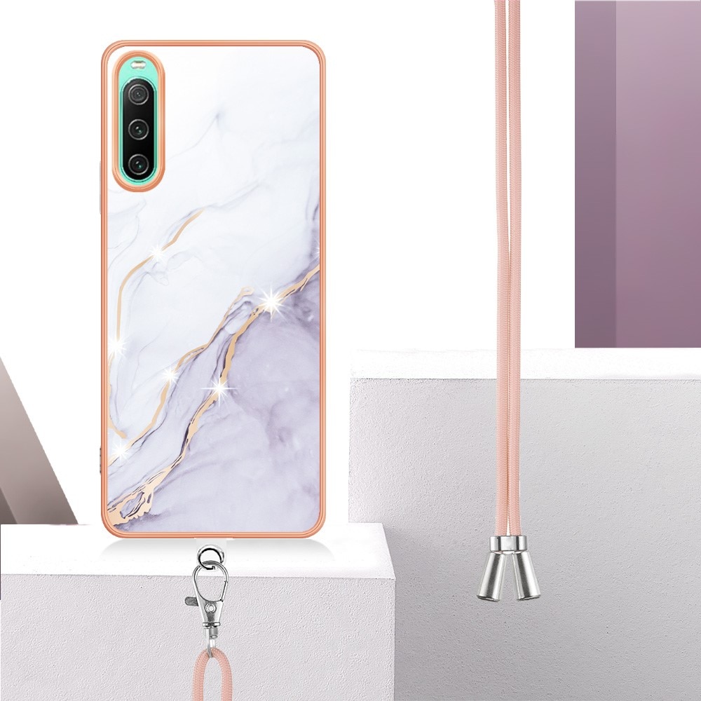Sony Xperia 10 IV Cover Neck Strap White Marble